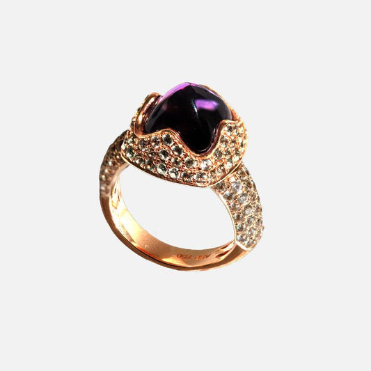 Cocktail-Ring aus 18K Gold mit Amethyst und grünen Saphiren
