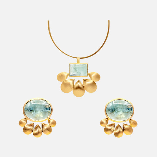 Aquamarin-Set aus 750er Gelbgold – Ohrringe & Anhänger