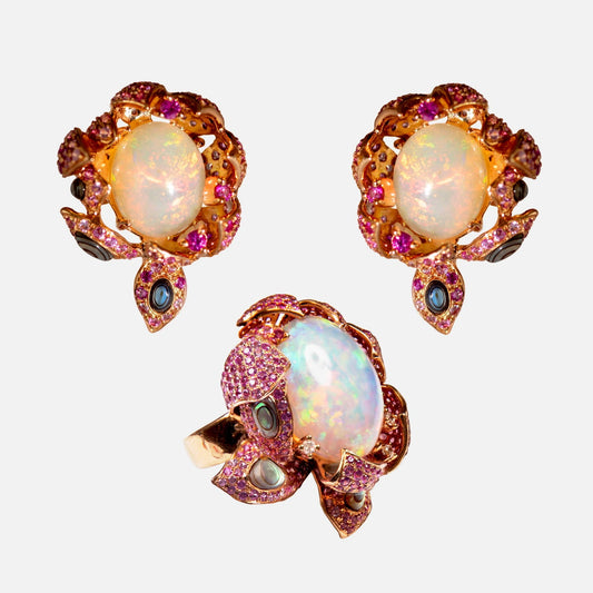 Opal-Schmuckset von HONG BOCK – Ring & Ohrringe in Gold