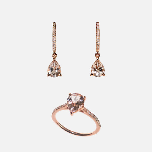 Set aus Ring & Ohrsteckern mit Morganit & Diamanten