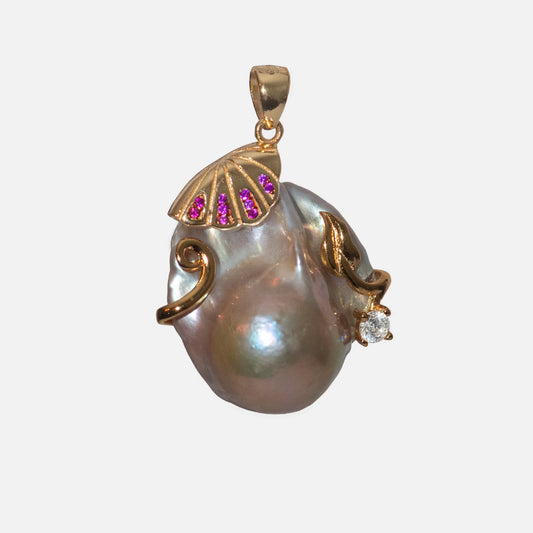 Anhänger mit grauer Barockperle & Zirkonia