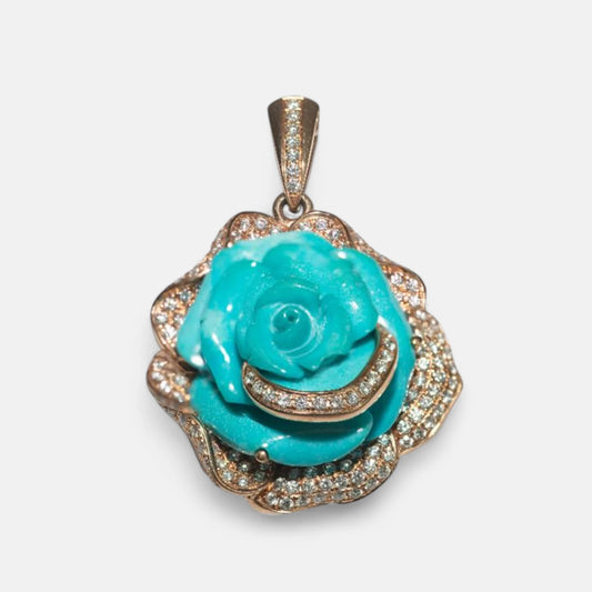 Anhänger mit Türkis-Rose und Brillanten aus 750 Weißgold