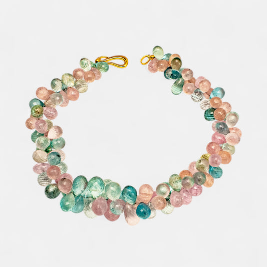 Aquamarin-Morganit-Kette mit vergoldetem Silberverschluss