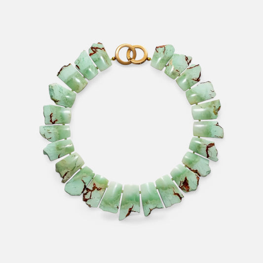 Exklusive Chrysopras-Kette mit vergoldetem Silberverschluss