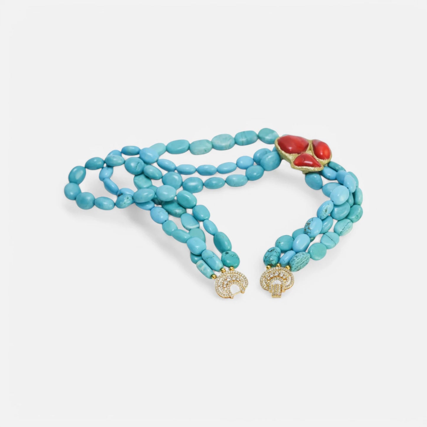 Dreireihige Design-Kette mit Magnesit-Türkis & Bambuskorallen