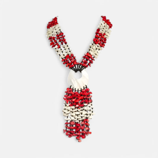 Design-Kette aus roten Bambuskorallen und weißem Perlmutt