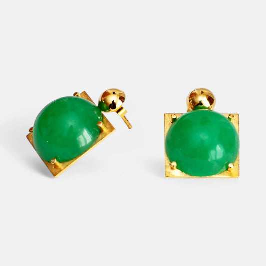 Design-Ohrringe aus grünem Chrysopras in 18K Gelbgold