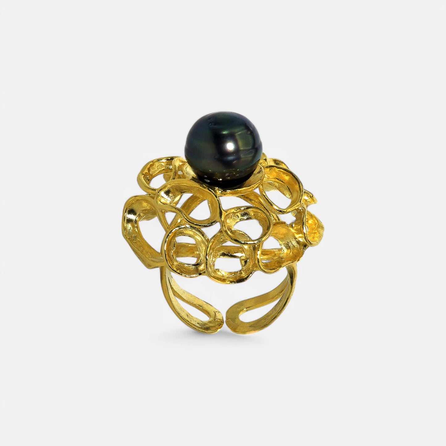 Design Ring mit grauer Tahitiperle & vergoldeter Silberfassung