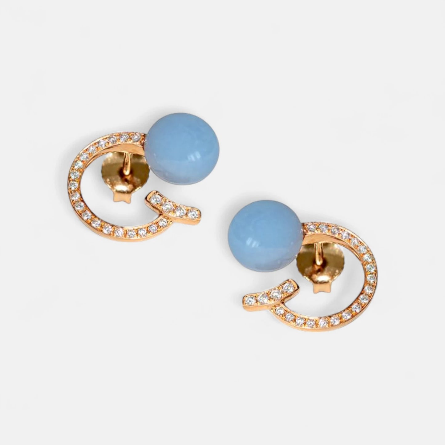 Halskette & Ohrringe mit Milky Chalcedon – 18K Roségold - SET