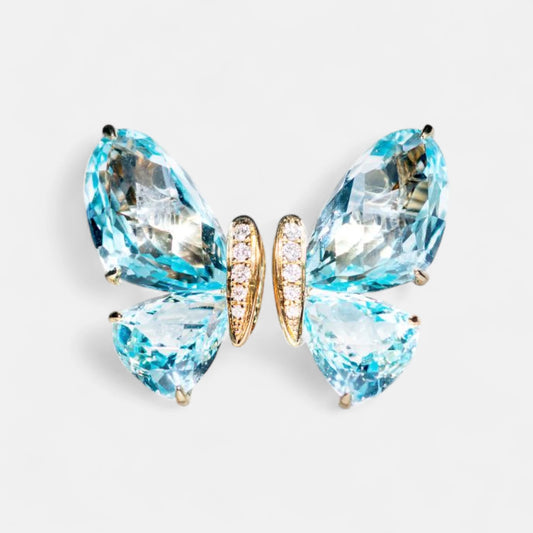 Ohrringe Schmetterling mit Topasen & Brillanten – 18K Gelbgold