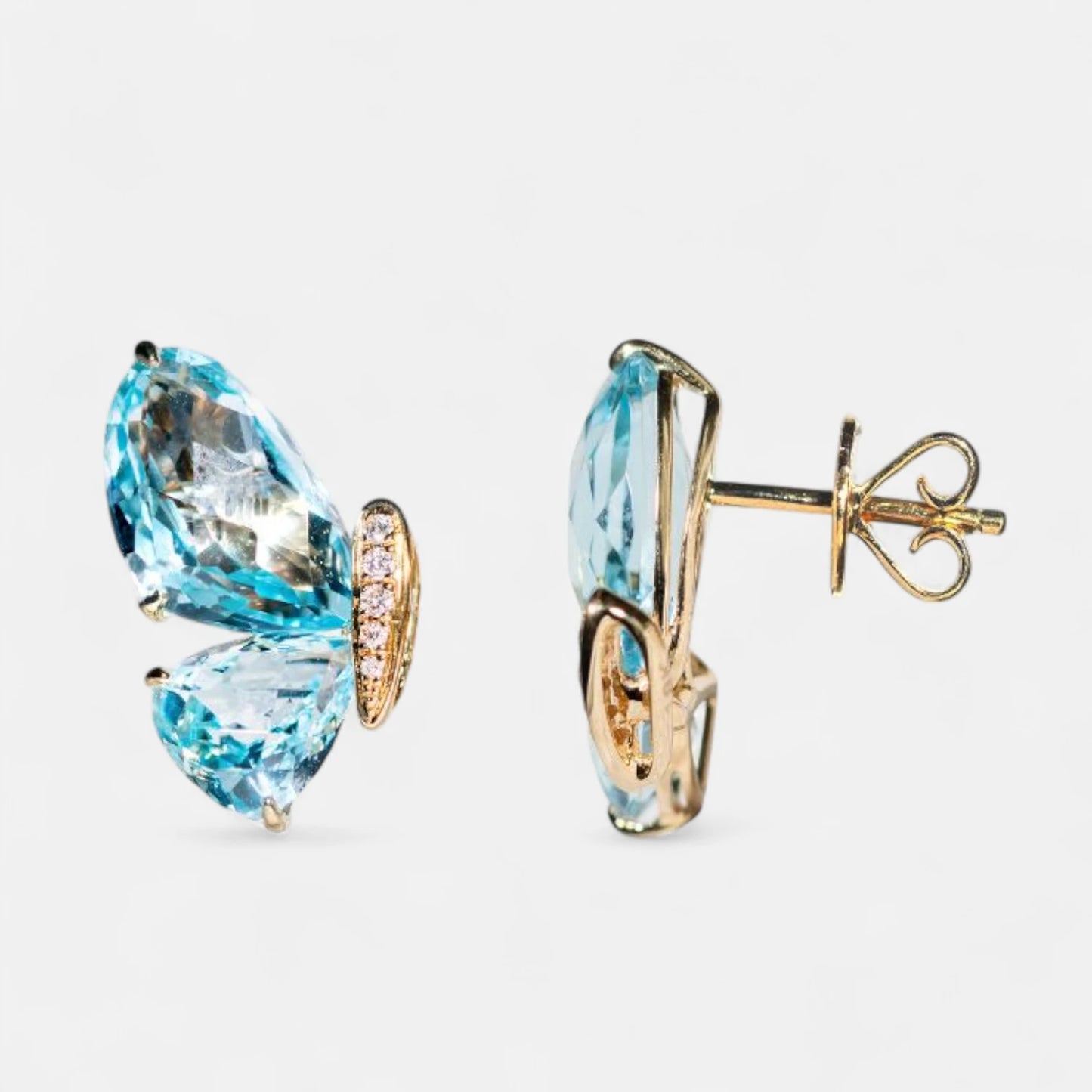 Ohrringe Schmetterling mit Topasen & Brillanten – 18K Gelbgold