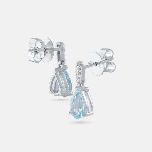 Ohrringe mit Sky-Blue Topas & Brillanten – 18K Weißgold