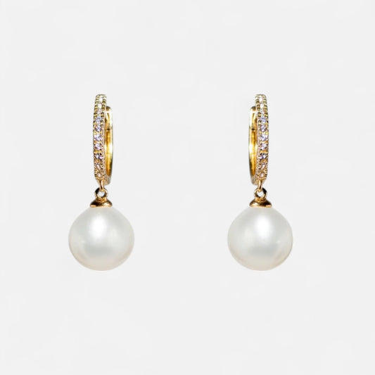 Südsee-Perlenohrringe mit Brillanten – 18K Gelbgold