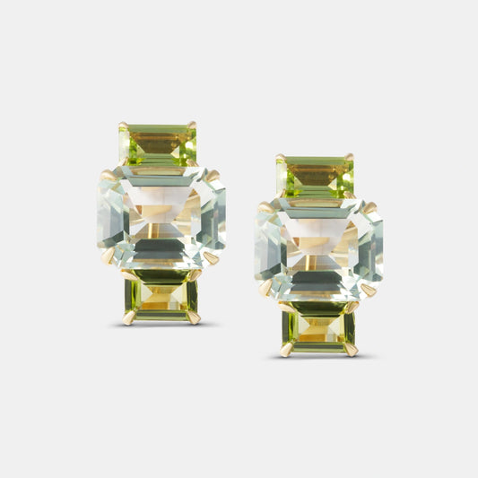 Ohrstecker mit Peridot & grünem Amethyst – 18K Gelbgold