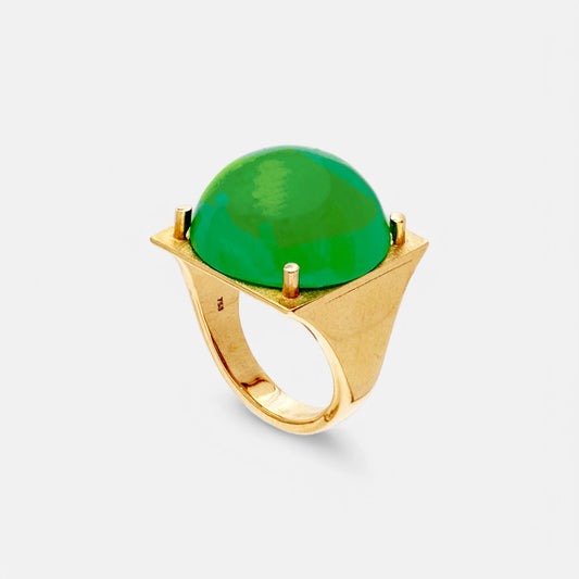 Ring aus grünem Chrysopras & 750 Gelbgold – Natürliches Statement