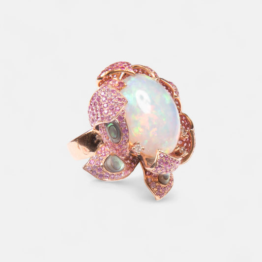 Unikat-Ring mit Opal, Pink Saphir & Brillanten – Künstlerisches Meisterstück