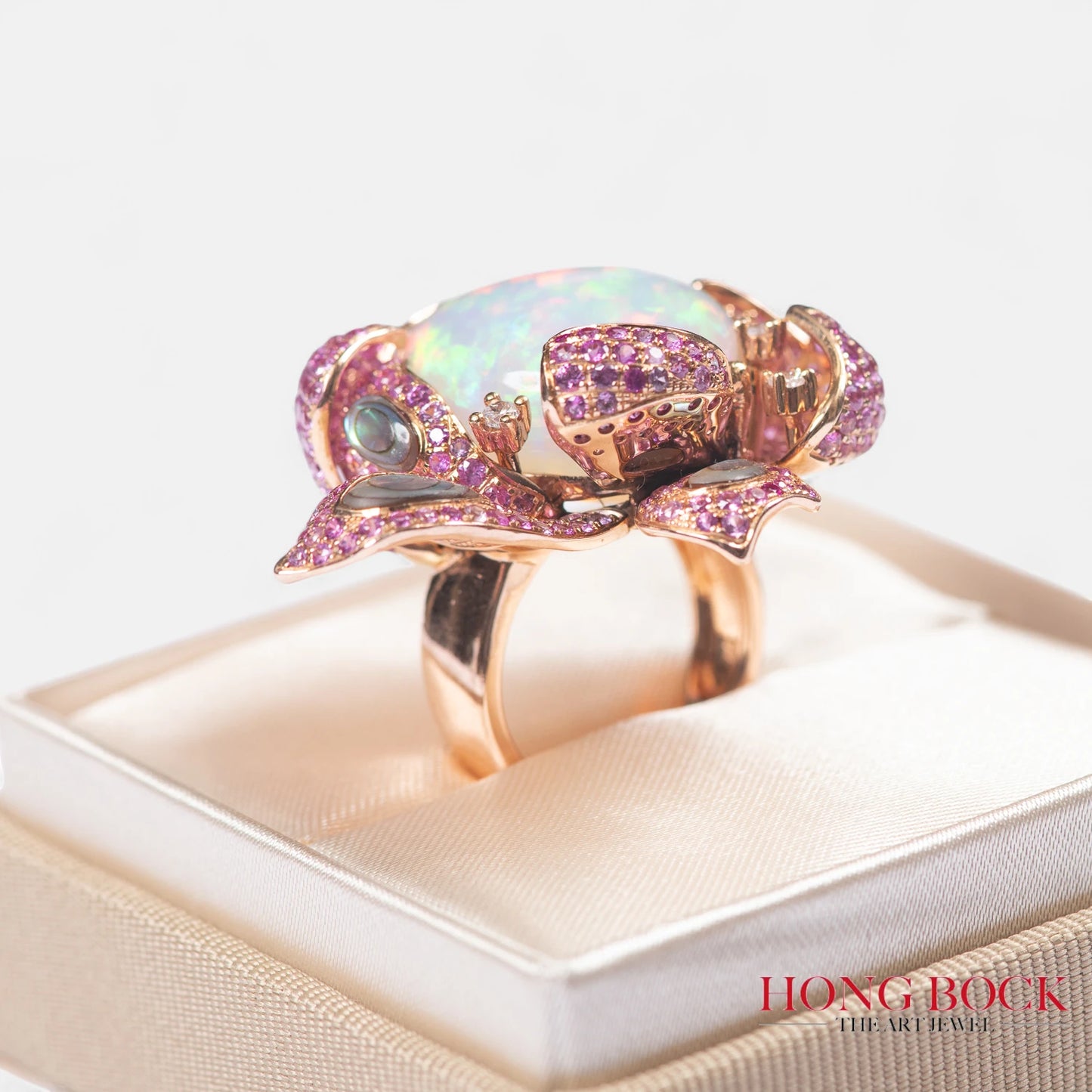 Unikat-Ring mit Opal, Pink Saphir & Brillanten – Künstlerisches Meisterstück