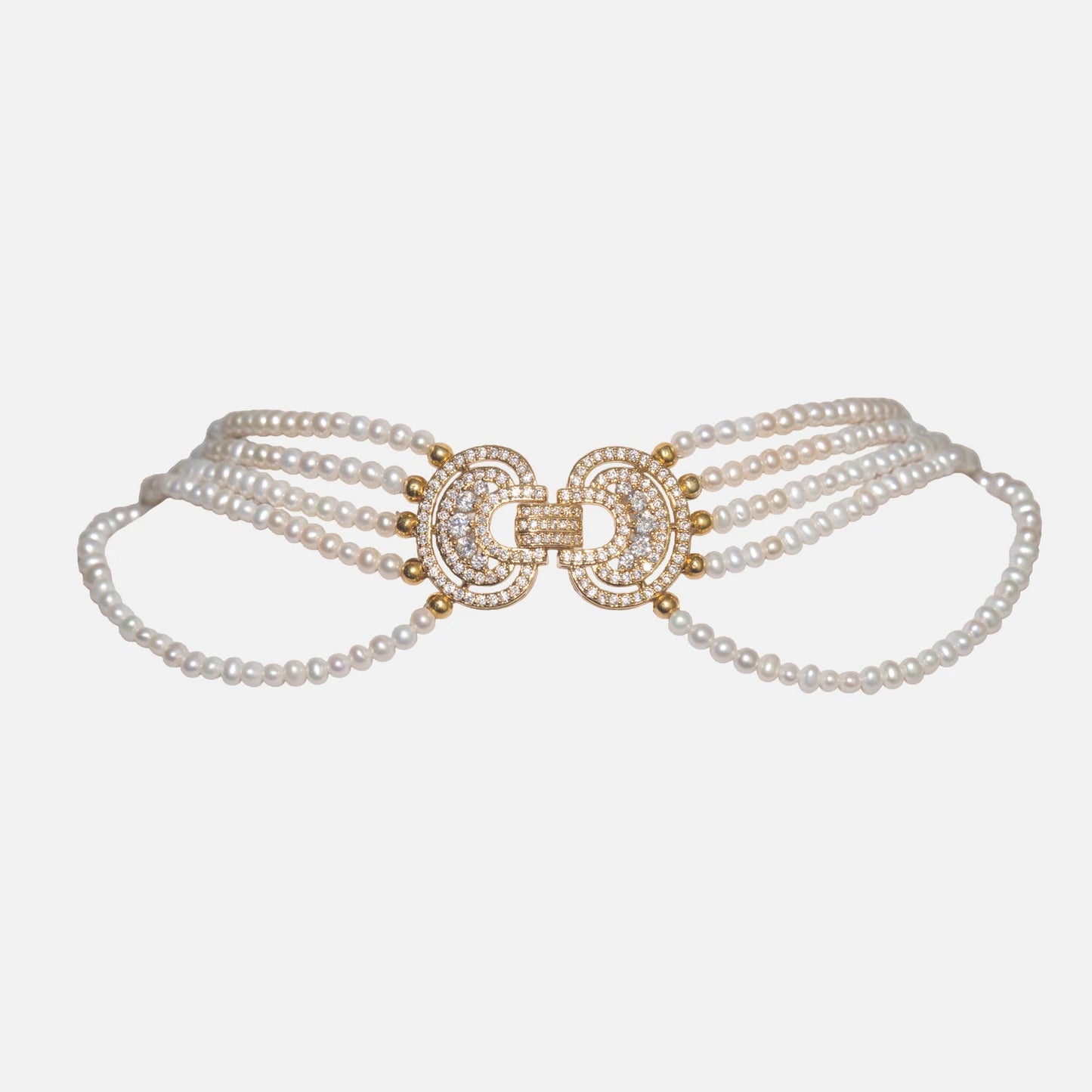 Exklusive Süsswasserperlen-Kette in 5 Reihen mit vergoldetem Silberverschluss