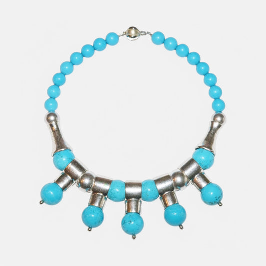 Design-Kette mit Türkis-Kugeln & silberfarbenen Metallelementen