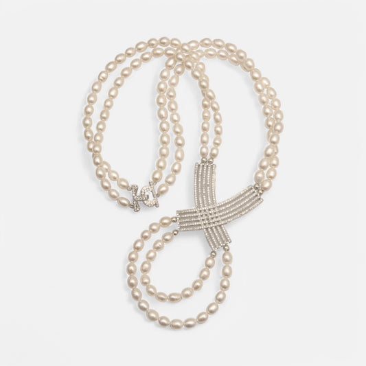 Zweireihige Süßwasserperlenkette mit Silber-Element