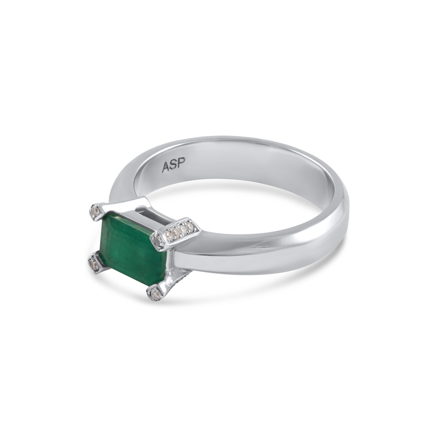 Smaragd-Ring mit Brillant in 18K Weißgold – Elegantes Design