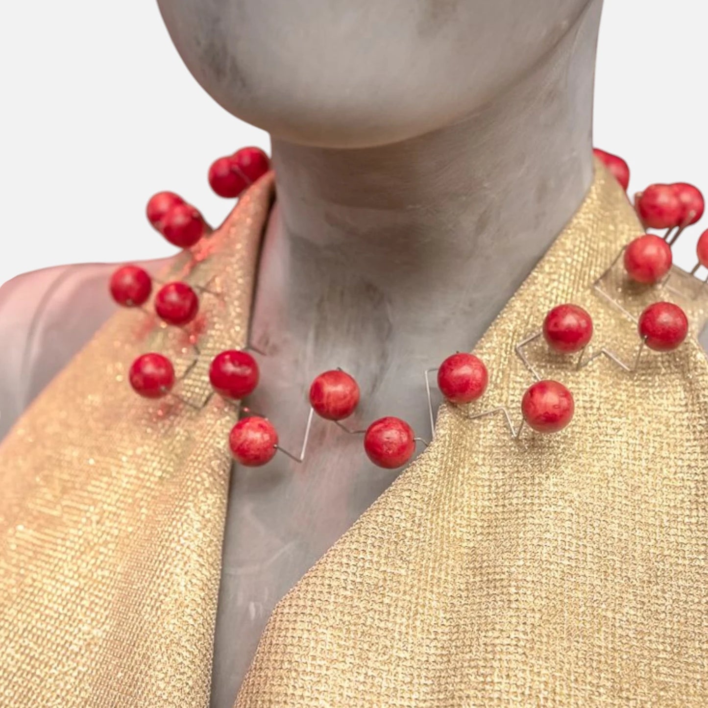 3D-Collier aus roten Schaumkorallen und Edelstahl