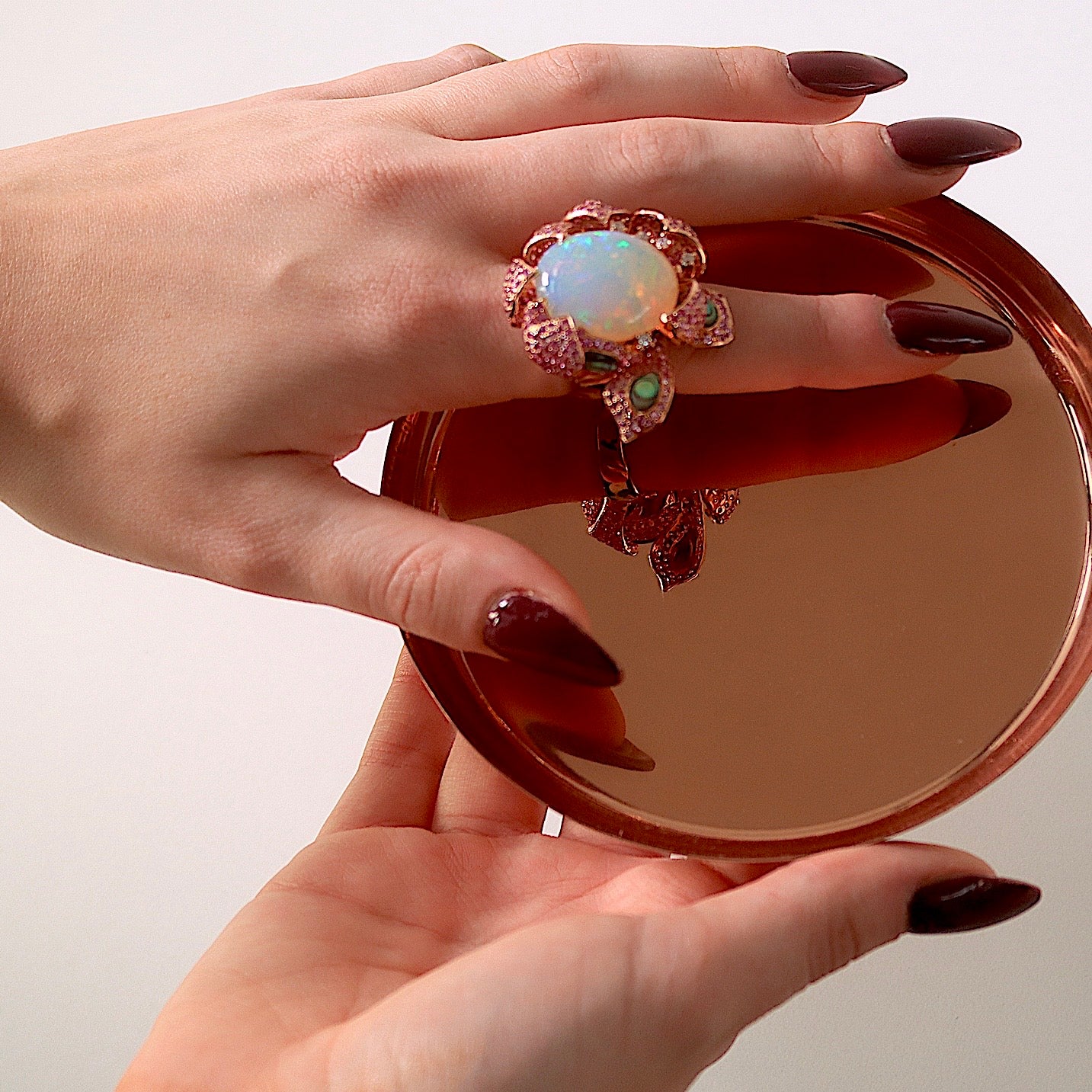 Unikat-Ring mit Opal, Pink Saphir & Brillanten – Künstlerisches Meisterstück