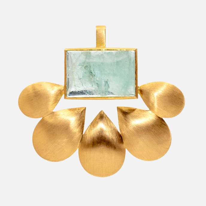Aquamarin-Anhänger in 750er Gelbgold mit Tropfenmotiv