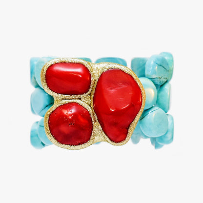 Armband aus Magnesit-Türkis und Bambuskorallen – 3-reihig