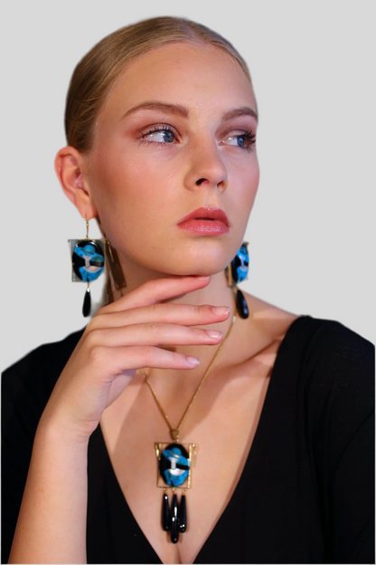 Ohrringe „Lady with Hat“ aus Türkis & Onyx mit Onyx-Tropfen