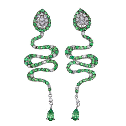 Design-Ohrringe in Schlangenform mit Tsavorit & Diamanten – 18K Gold