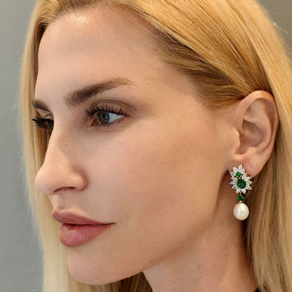 Ohrringe mit Kristallen & Perlentropfen aus Silber – Elegant & Feminin