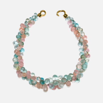 Aquamarin-Morganit-Kette mit vergoldetem Silberverschluss