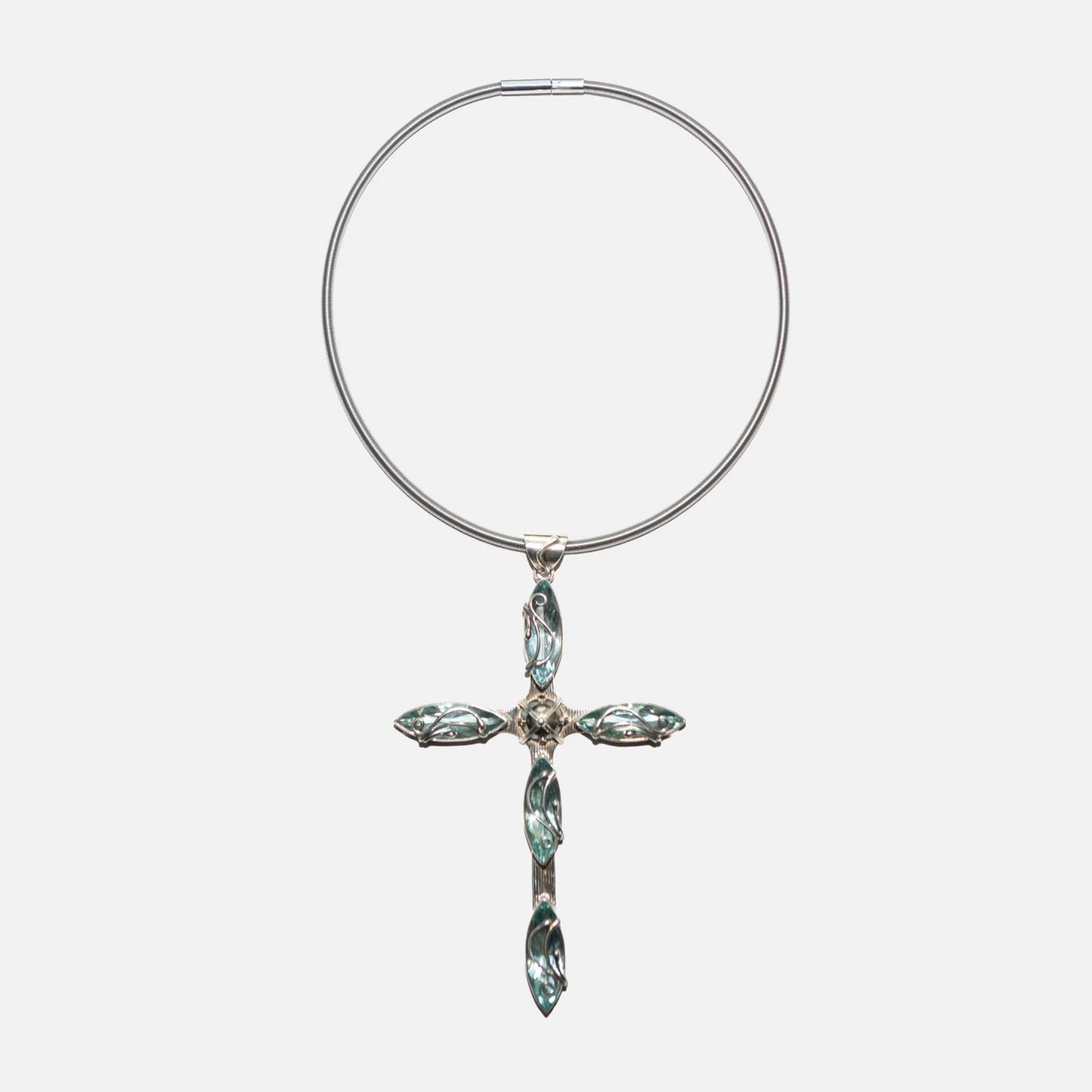 Kreuz-Anhänger aus 925 Silber mit Obsidian