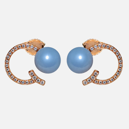 Design-Ohrringe mit Milky-Chalcedon & Brillanten – 18K Roségold