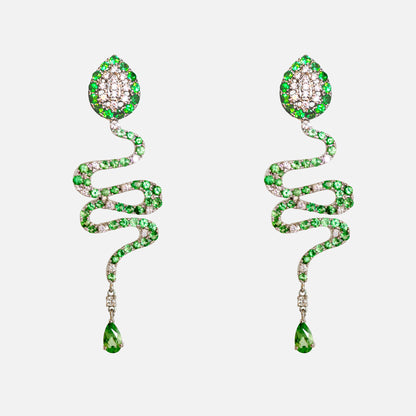 Design-Ohrringe in Schlangenform mit Tsavorit & Diamanten – 18K Gold