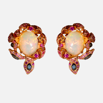 Opal-Ohrringe mit Pink Sapphire – 18K Gelbgold