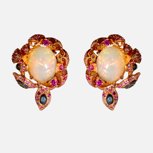Opal-Ohrringe mit Pink Sapphire – 18K Gelbgold