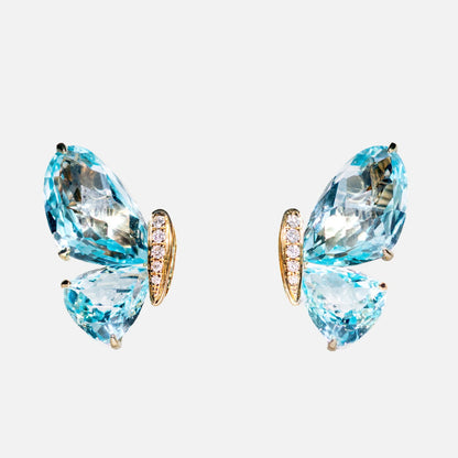 Set Schmetterling Ring & Ohrringe mit Topasen & Brillanten – 18K Gelbgold