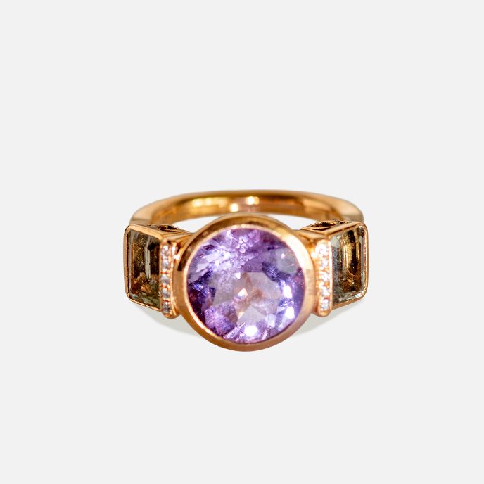 Ring mit Amethyst & grünem Amethyst in 18K Roségold