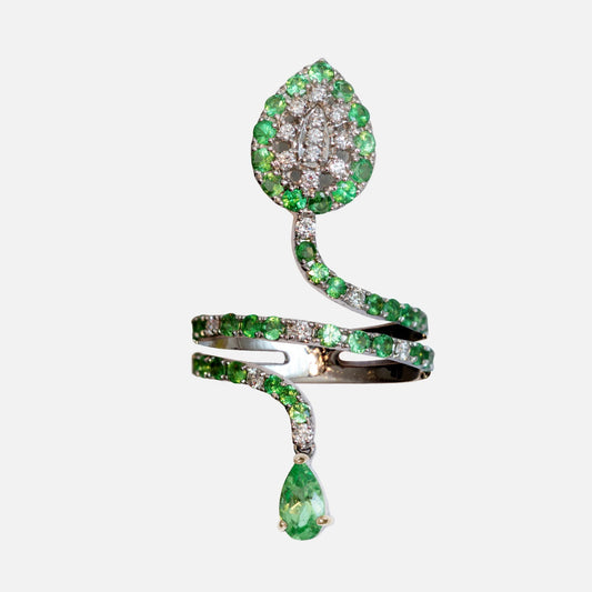 Schlangenring mit Tsavoriten und Brillanten – 18K Weißgold