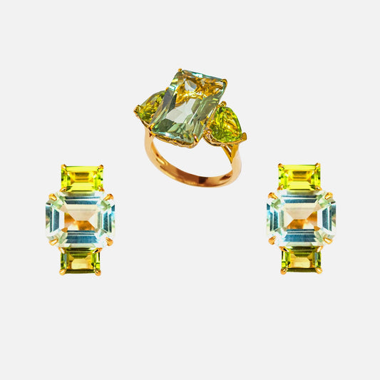 Set mit grünem Amethyst & Peridoten – 18K Gelbgold