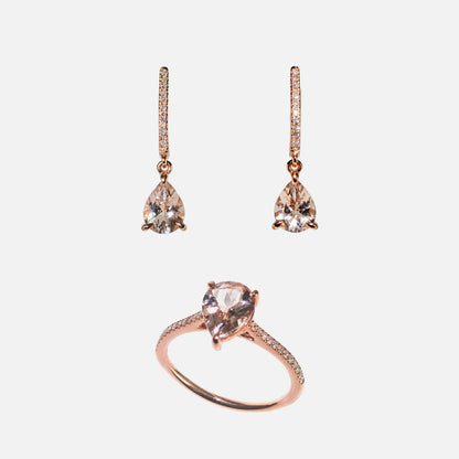 Set aus Ring & Ohrsteckern mit Morganit & Diamanten