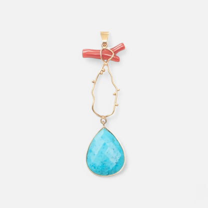 Korallenäste, Türkis & Perle – Anhänger in 18K Gold