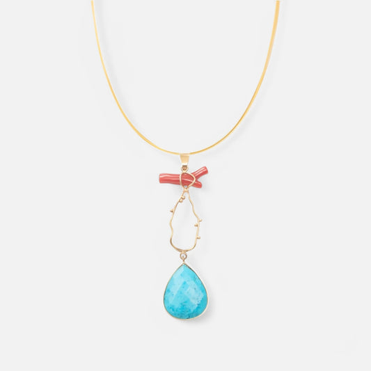 Korallenäste, Türkis & Perle – Anhänger in 18K Gold