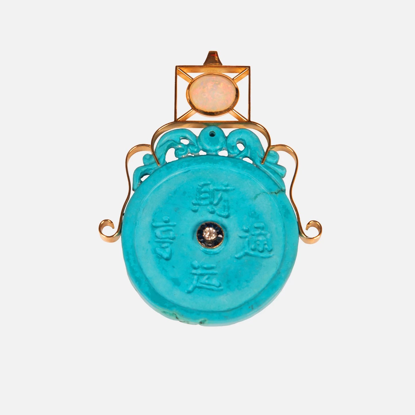 Anhänger mit Magnesit, Opal & Diamant – 18K Gelbgold Unikat