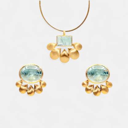 Aquamarin-Set aus 750er Gelbgold – Ohrringe & Anhänger