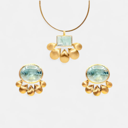 Aquamarin-Set aus 750er Gelbgold – Ohrringe & Anhänger