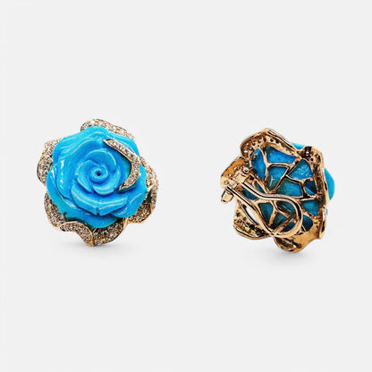Arizona Türkis Rosen Ohrstecker mit Diamanten und 750er Gelbgold
