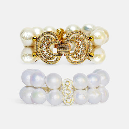 Armband aus 2 Reihen Zucht-Barockperlen mit vergoldetem Verschluss